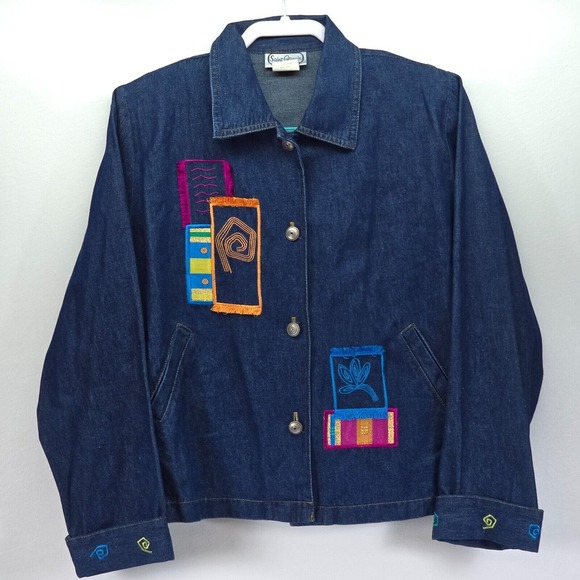 Vtg Saint Germain Paris 3 PC Women's Colorful Patchwork Outfit Blazer Top Pants - Picture 3 of 16